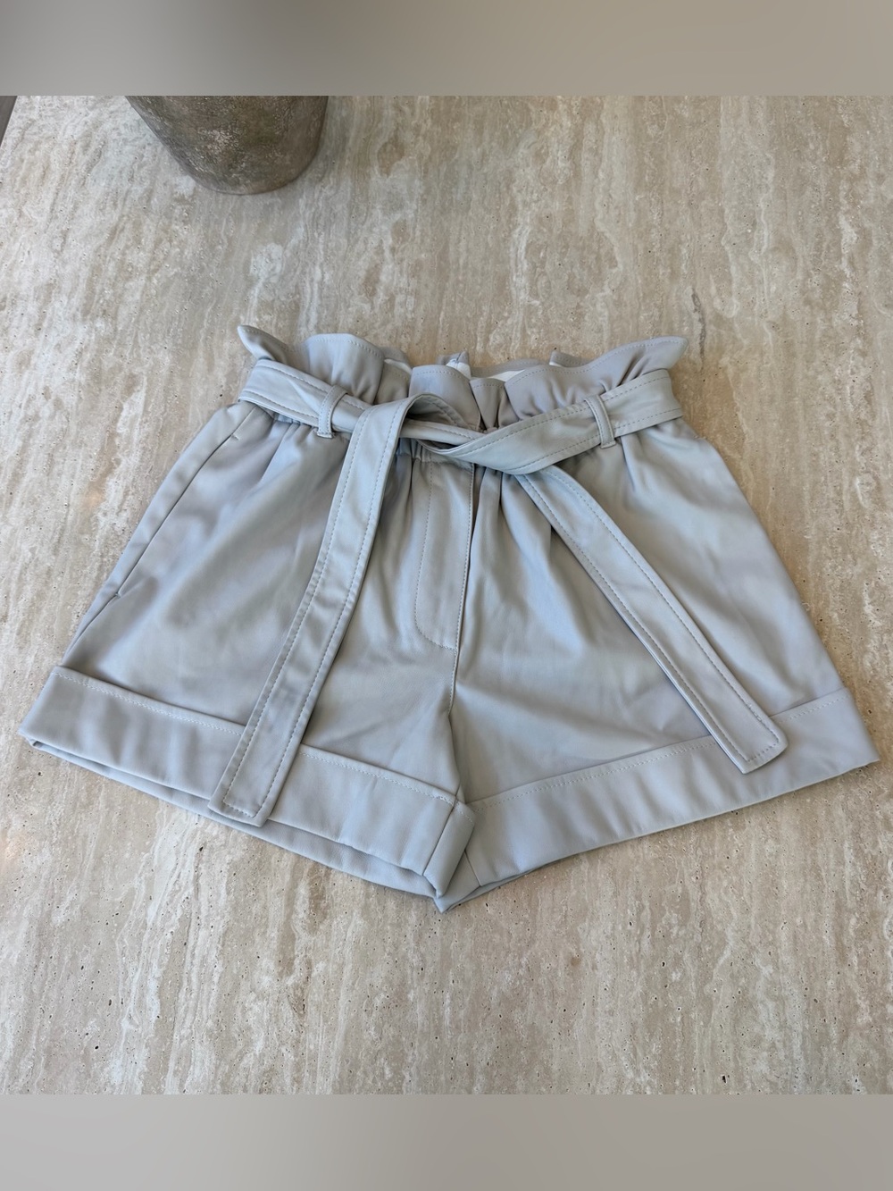 Aqua Beige women’s High-Waist Paperbag Shorts with Tie Belt